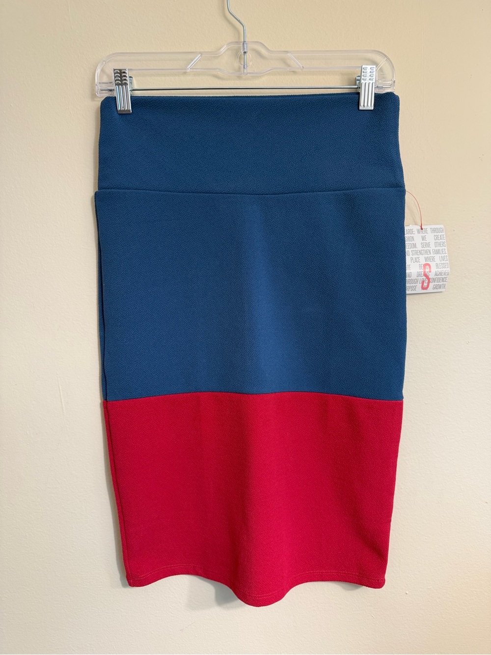 LuLaRoe Cassie Navy and Raspberry Colorblock Pencil Skirt